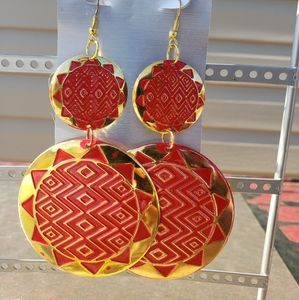 4" Red/Gold Metal Tribal Earrings